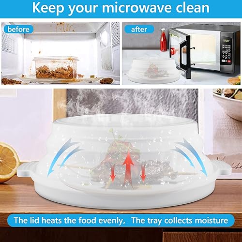 Miniatura 5 de Juego de 2 cubiertas para salpicaduras de microondas con bandeja de platos, cubierta de microondas para alimentos sin BPA, tapa de 10.6 pulgadas,