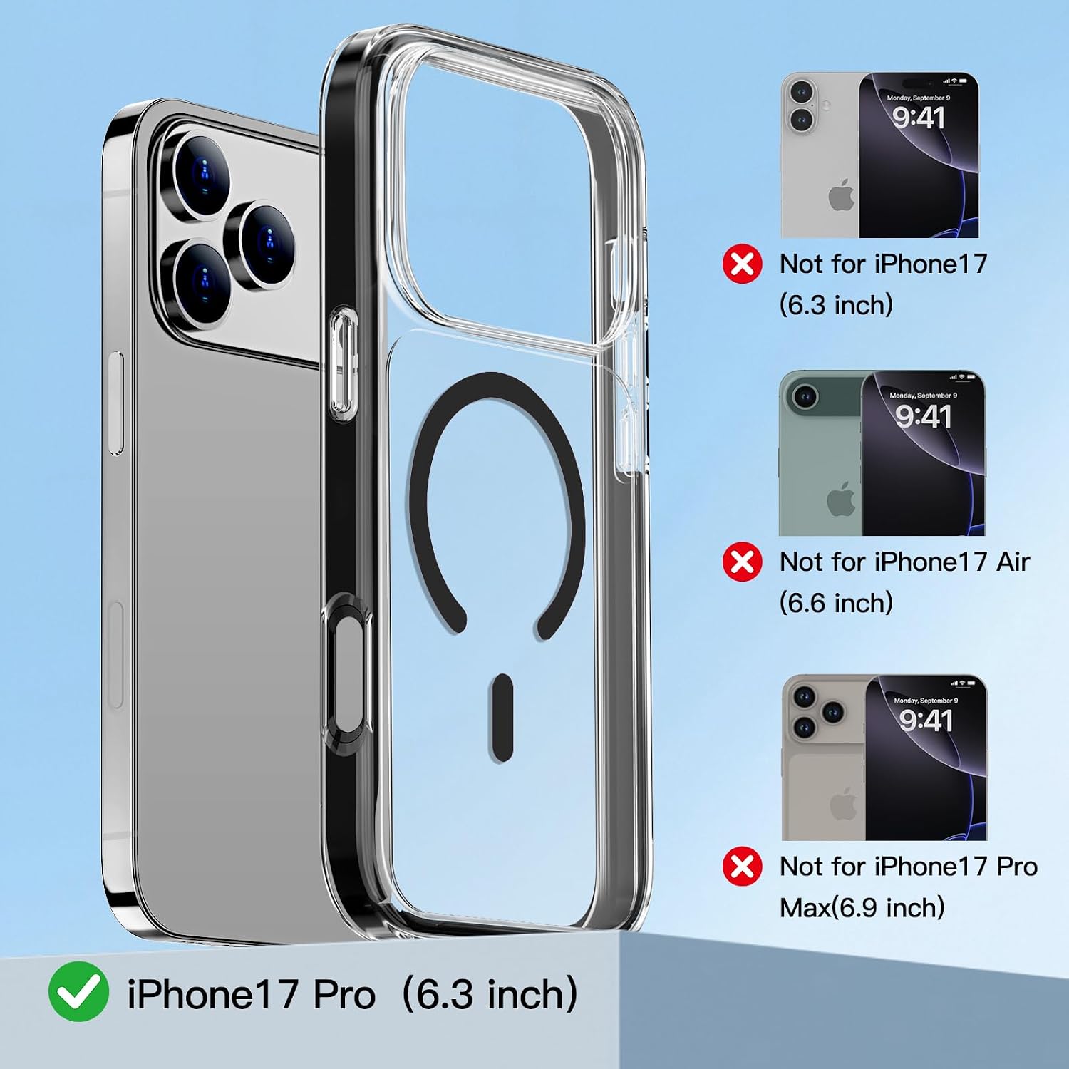 COOLQO for iPhone 17 Pro Case with Screen Protectors, Compatible with MagSafe, Military Grade 17FT Drop Protection, Shockproof Protective Dual-Layer Magnetic Transparent Phone Cover, Black 2_Black iPhone 17 Pro-6.3 inch