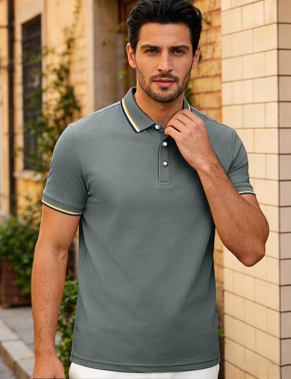 Men's Golf Polo Shirts Short Sleeve Striped Casual Polo Shirts for Men Dry Fit Tennis T-Shirt Tops - Image 3