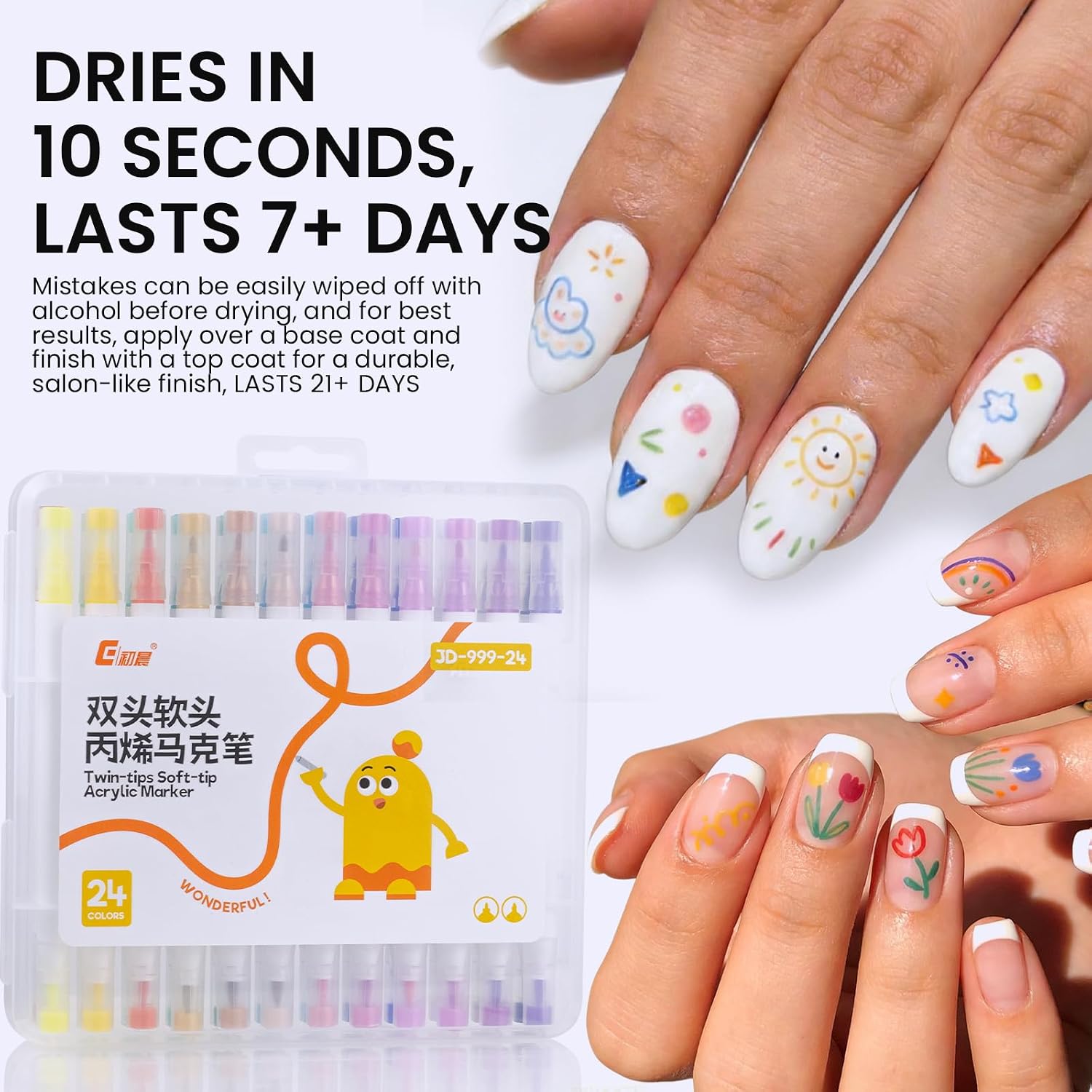 Nail Art Pens 24 Colors 0.3-4MM Markers Quick Dry, Waterproof Nail Polish Pens for Painting Liner Dotting Marker, Drawing Pen for Nail Art Salon Home
