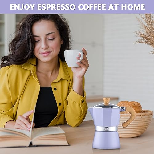 Miniatura 7 de Bincoo Cafetera de café expreso, 2 tazas para estufa de gas o cerámica eléctrica, cafetera italiana para café con leche capuchino, cafetera cubana,