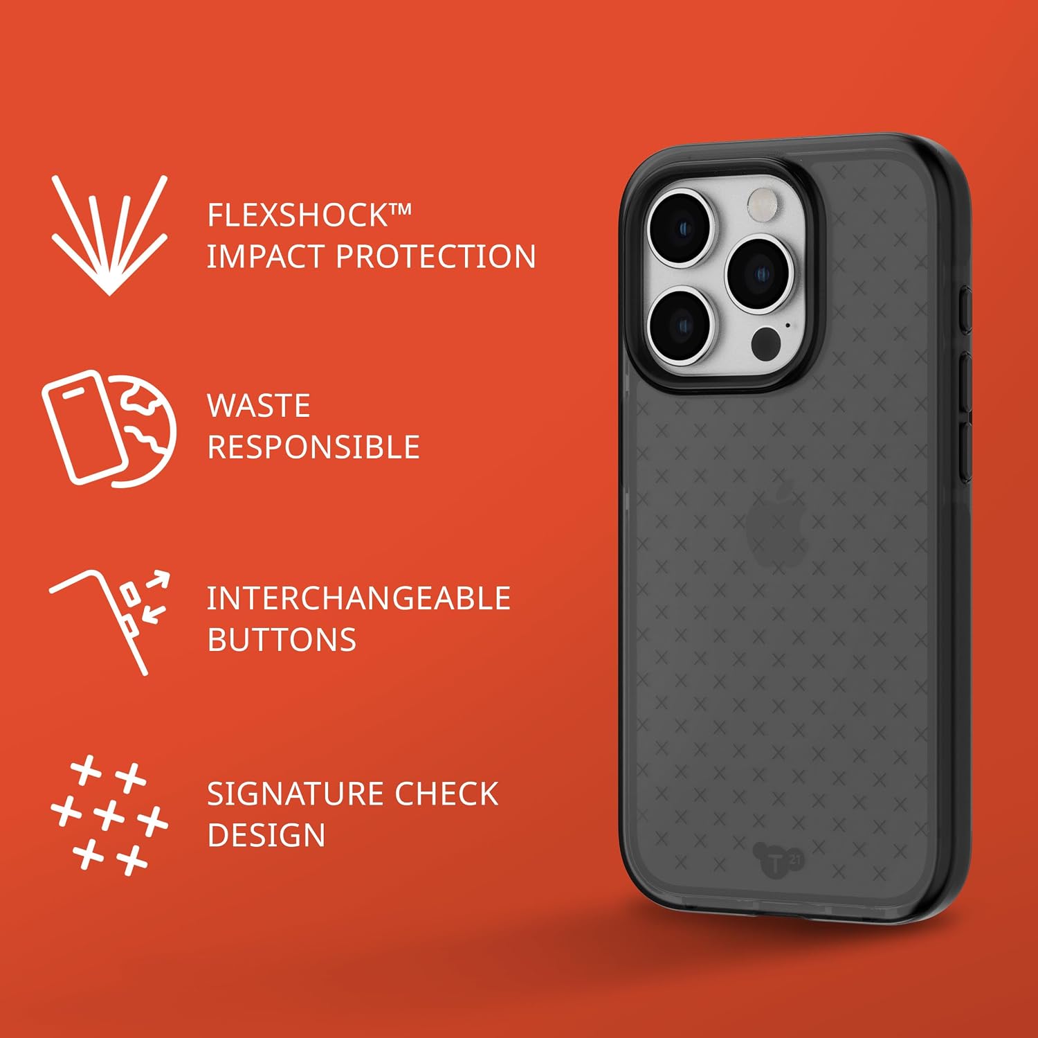 Tech21 Evo Check case for iPhone 15 Pro - Impact Protection Case - Smokey/Black