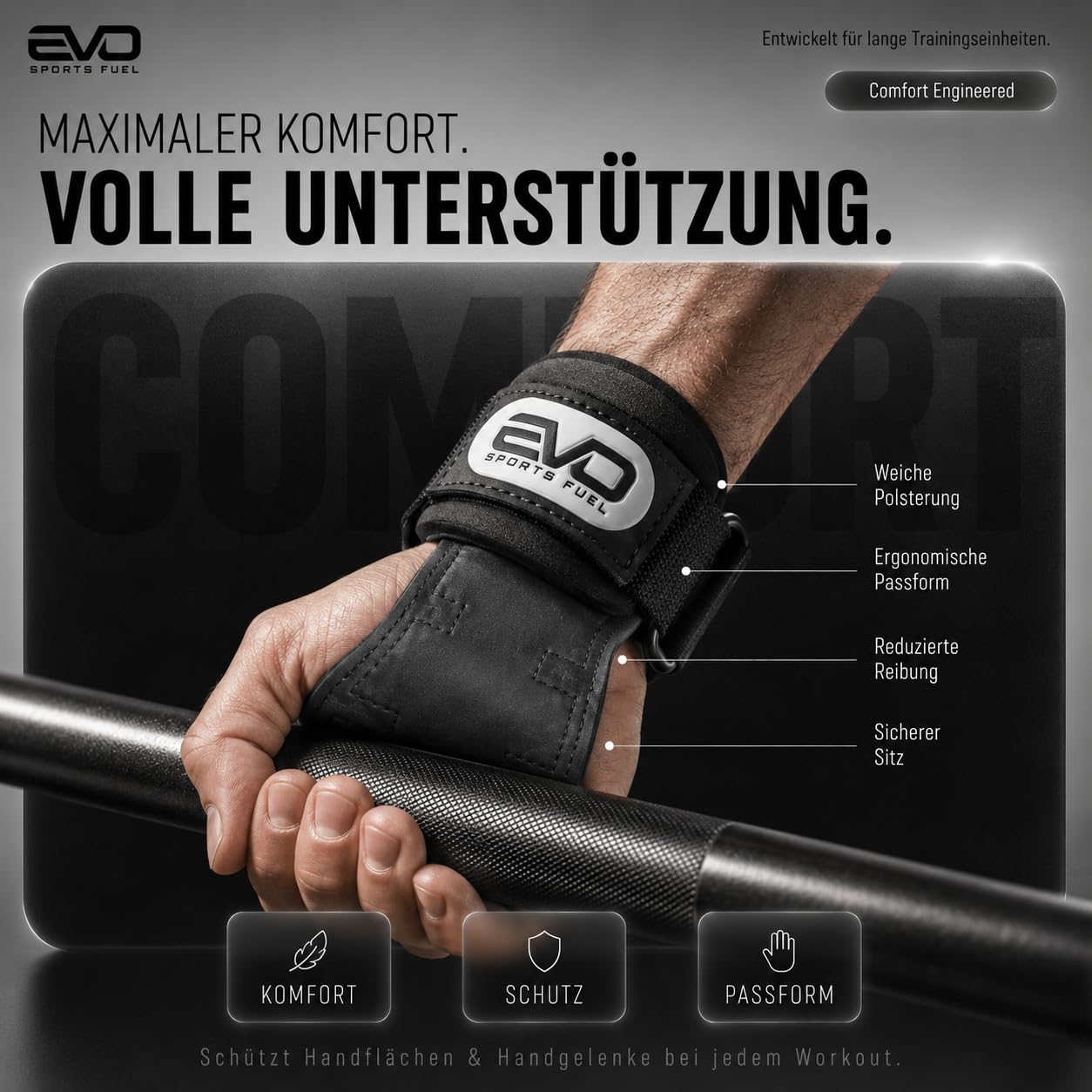 EVO SPORTS FUEL Zughilfen Krafttraining & Crossfit | Lifting Straps für Frauen & Männer | Griffhilfen Kraftsport & Gym Zubehör | Ideal für sicheres Gewichtheben & mehr Griffkraft beim Training