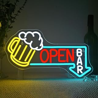 ineonlife Bar Open Neon Sign Light Up for Wall Decor Cold Beer Led Sign for Bar Small Acrylic Art Decor for Restaurant Business Club Party Man Cave Decorations