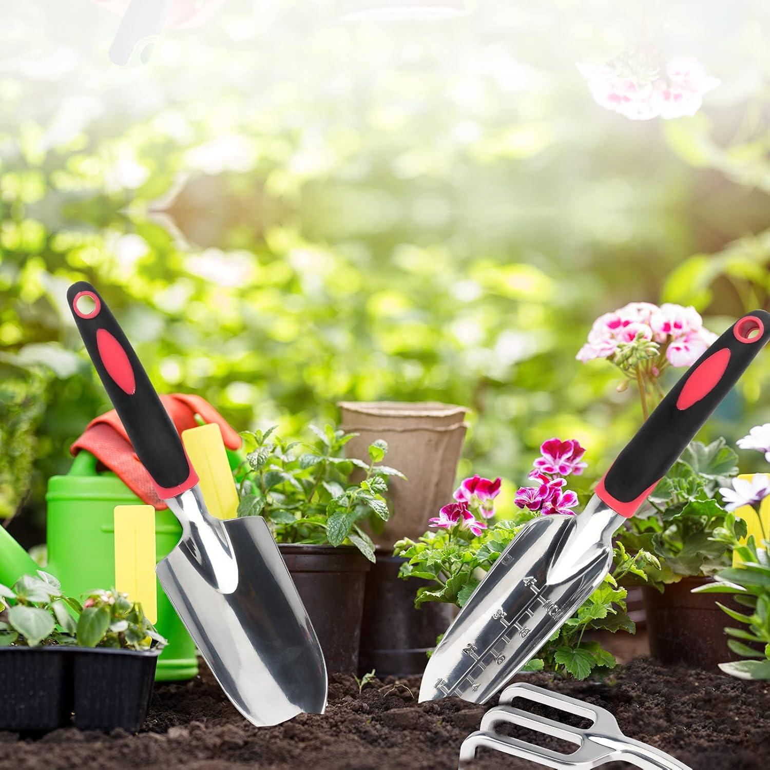 Clatoon 3 Pieces Garden Tool Set, Heavy Duty Gardening Tools Cast Aluminum with Non-Slip Rubber Grip, Including Hand Trowel, Transplant Trowel and Cultivator Hand Rake. Garden Shovel, Garden Gifts : Garden & Outdoor