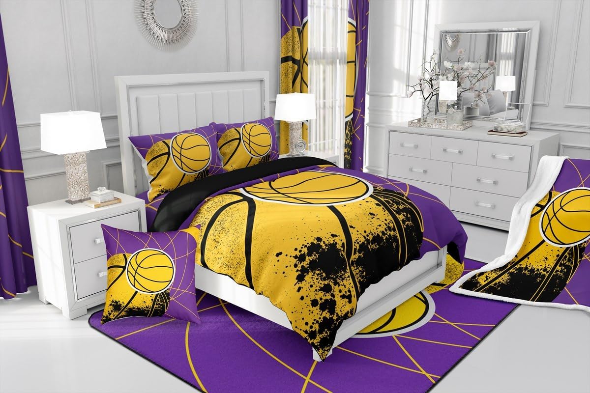 Feelyou Basketball Teams Comforter Set All Season Gaming Sports Bedding Set with 1 Pillow Cases Kids Twin Bedclothes Gift for Basketball Lover Decor Ball Games Duvet Quilt Soft Lightweight