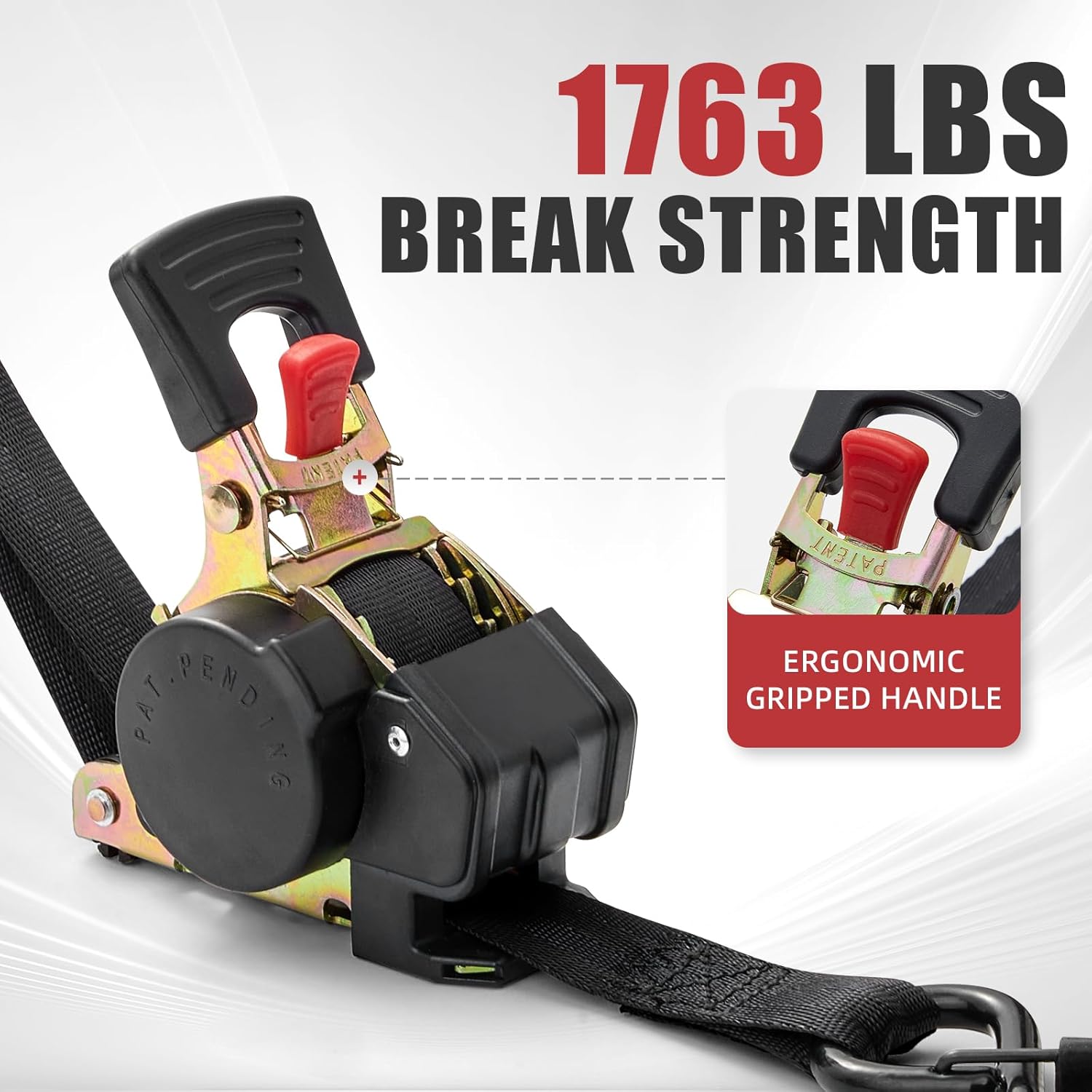 Retractable Ratchet Tie-Down Straps 1763 lbs, 1in × 10ft Auto-Retract Ratchet Straps Heavy Duty with S-Hooks, Self Retracting Tie Down for Trucks, Roof Racks & Trailers, 2 Pack - Image 3