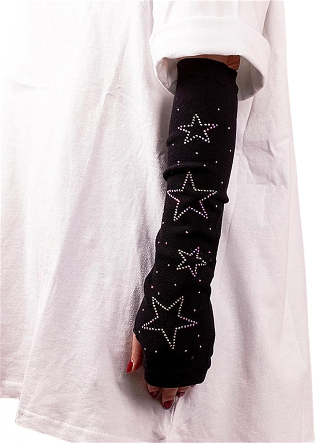 HeiBai Xiong Black Knitted Arm Warmers Y2K Gothic Gloves Goth Arm Sleeve