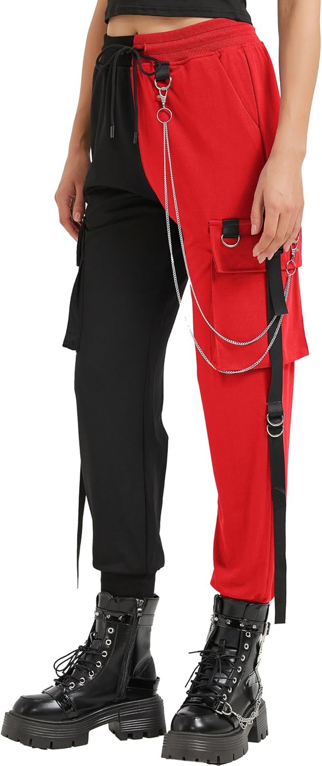 MEINVQIAOTI Black Cargo Pants for Women Techwear Women Loose Street Rock Style Casual Black Pants with Chain Goth Pants - Image 3
