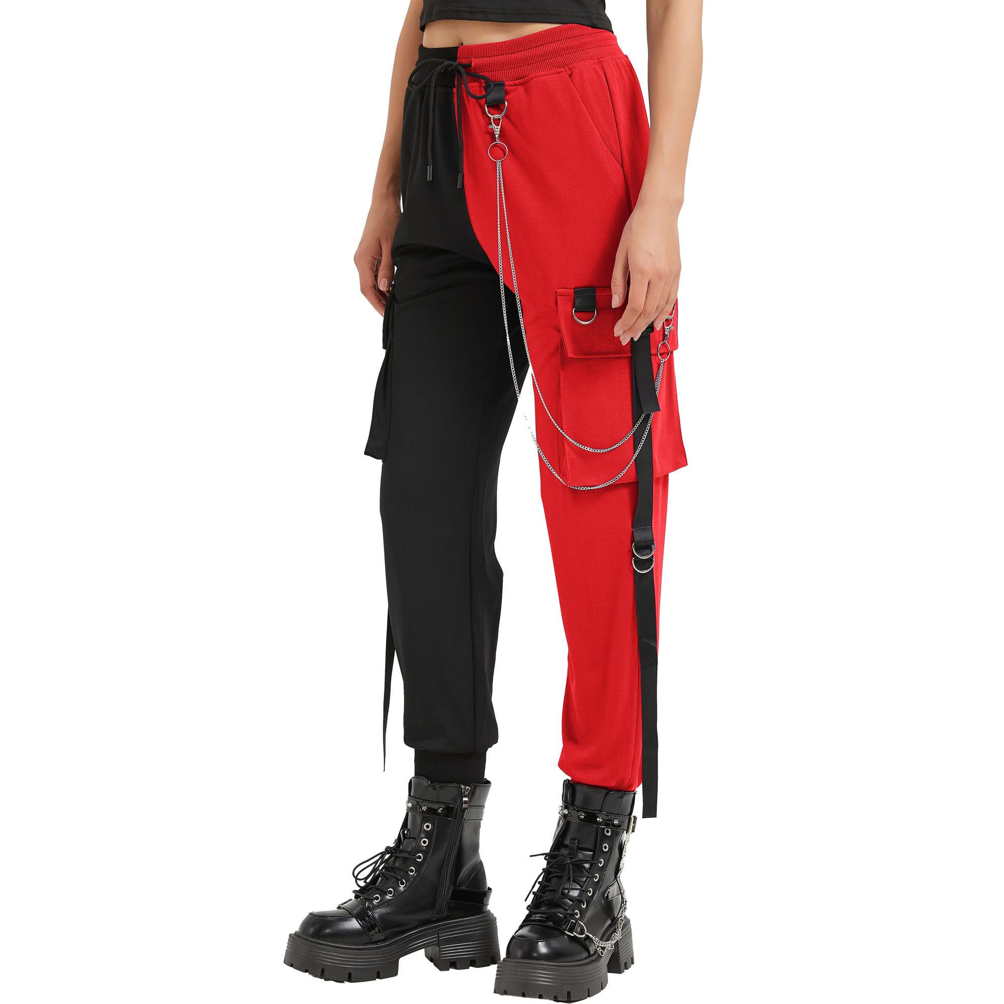 Pantalones Cargo Negros para Mujer, Techwear para Mujer, Sueltos, Estilo Street Rock, Estilo Casual, Pantalones Negros con Cadena, Pantalones góticos