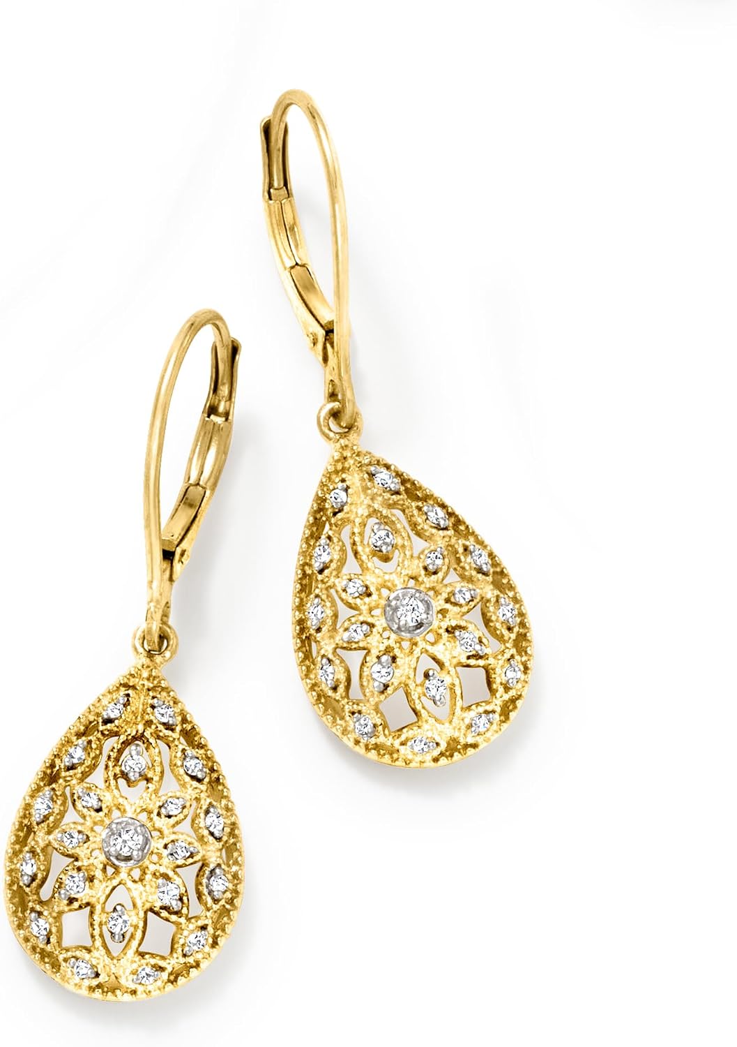 Ross-Simons 0.10 ct. t.w. Diamond Openwork Teardrop Earrings in Sterling