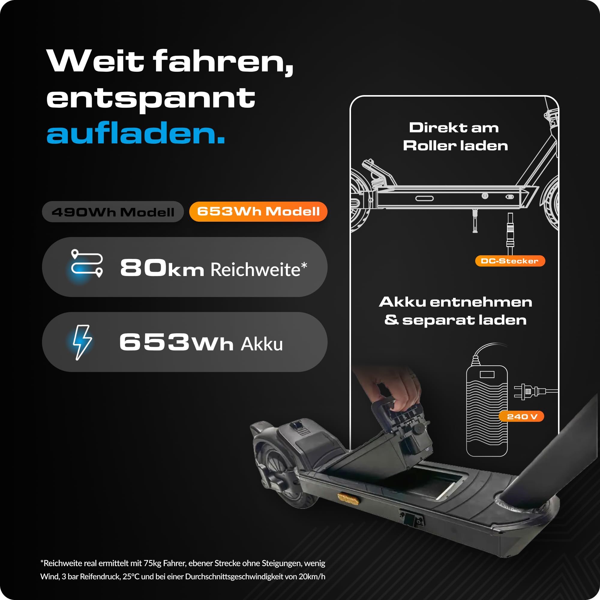ePowerFun ePF-2 PRO 653W | E-Scooter Straßenzulassung | 80km Reichweite | 45 km Reichweite, 1200 W Peak, 500 W Heckantrieb, 9 Zoll Luftreifen, Blinker vorn + hinten, App-Wegfahrsperre, IP65
