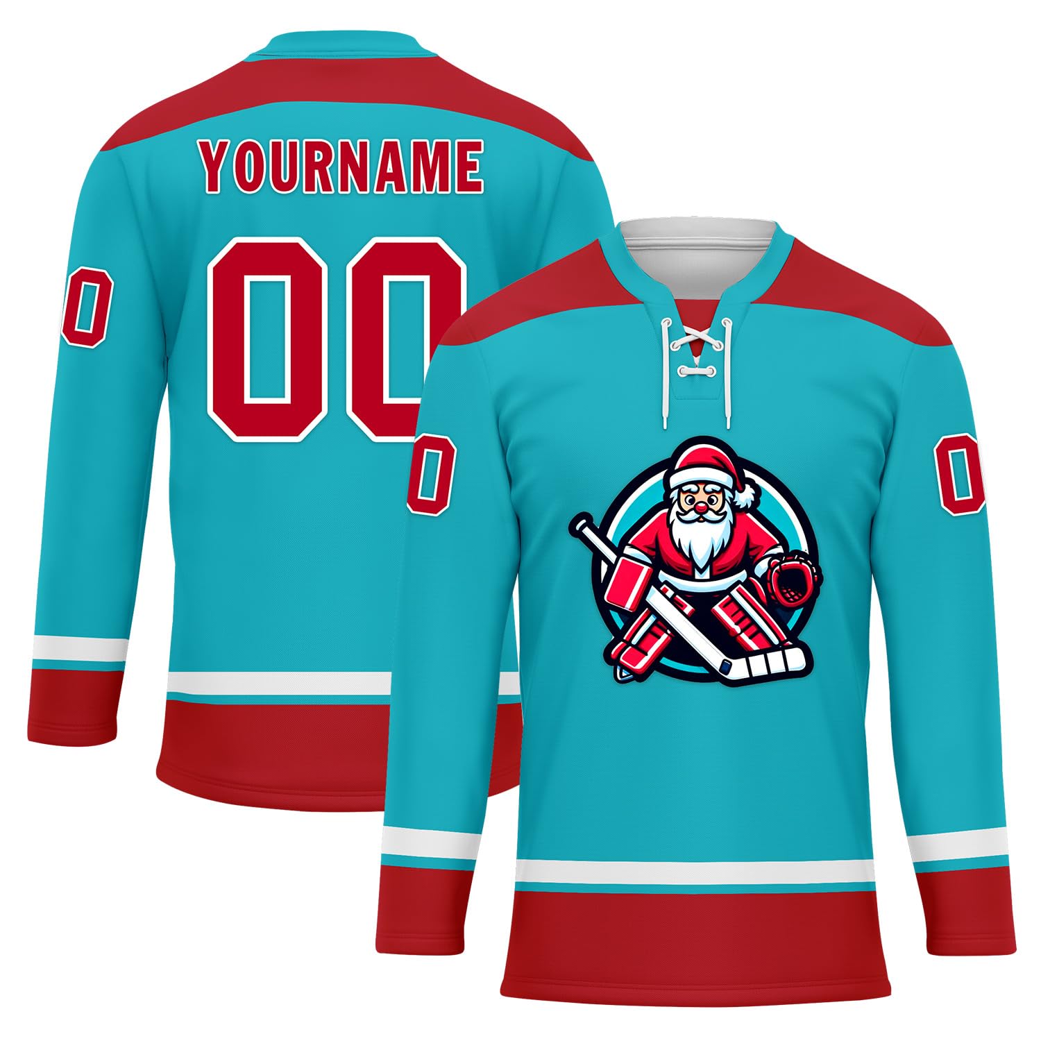 Custom Christmas Hockey Jersey for Men Women Youth, Santa Claus Ice Hockey Practice Uniform Sports Training Outfit