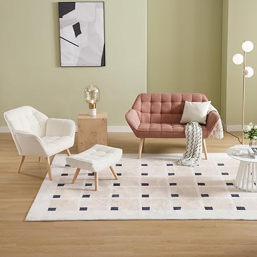 Miniatura 28 de Sofá biplaza pequeño de 48 pulgadas, moderno sofá de tela de lino de 2 plazas con respaldos acolchados y patas de madera para sala de estar, Lino