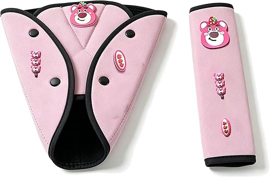 Car Seat Belt Holder & Shoulder Protection Set, Universal Anti-Neck Seat Belt Cover Pad, Cute Soft Seat Belt Cushion for Boys & Girls, Belly Protector for Comfortable Travel Pink