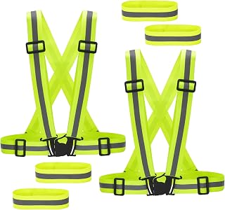 Tumez Reflective Vest-2Pcs,Adjustable Reflective Gear with 2Pcs Reflector Armbands,Lightweight Reflector Safety Straps,Reflective Glow Belt,High Visibility Vest Straps,Elastic Safety Vest,Green