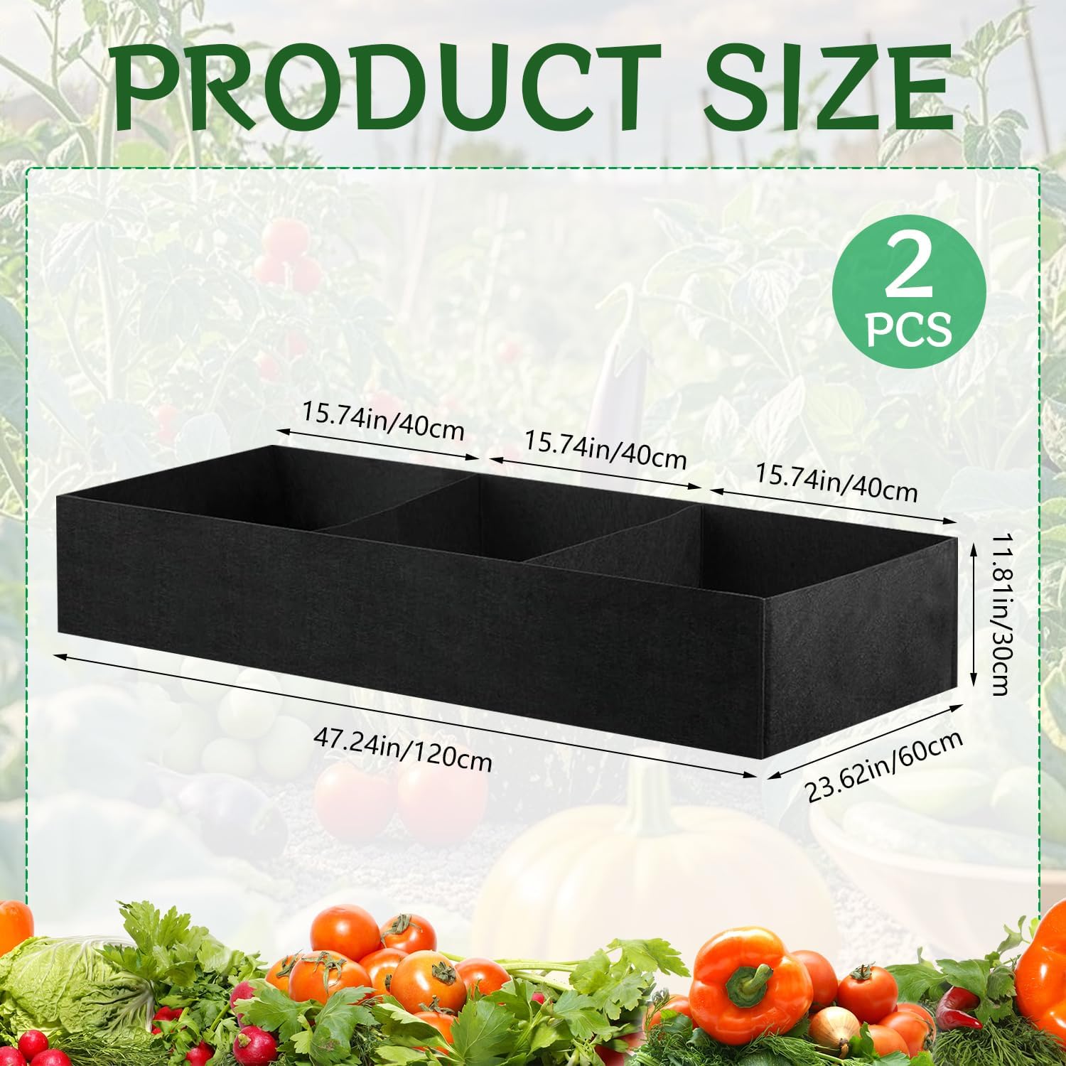 2Pack 4x2x1ft Fabric Raised Garden Bed 3 Grids Breathable Garden Growing Bags with Handle Square Planting Containers for Planting Herbs Flowers and Vegetables,57 Gallon