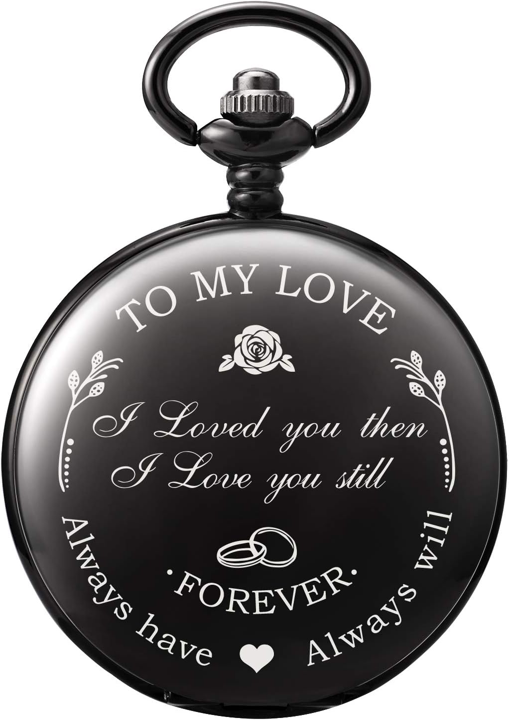 TREEWETO Mens Womens Quartz Personalized Pocket Watch Engraved Engraving Customized with Chain Gift Box Wedding Gift for Groomsman Bestman Husband Dad Love
