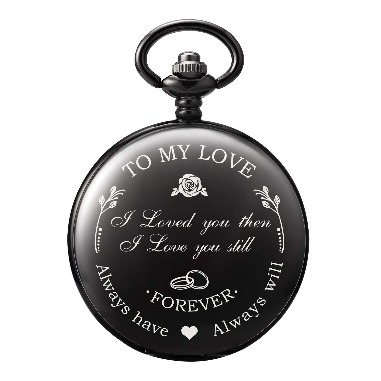 Mens Womens Quartz Personalized Pocket Watch Engraved Engraving Customized with Chain Gift Box Wedding Gift for Groomsman Bestman Husband Dad Love