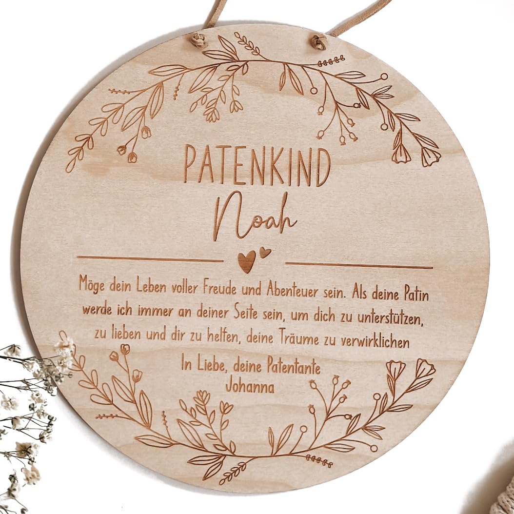 Patenkind Geschenk aus Holz zur Taufe oder Geburt mit Namen von Patin oder Paten – Ein einzigartiges Geschenk vom Patenonkel oder von der Patentante – Glückwünsche zur Taufe vom Paten