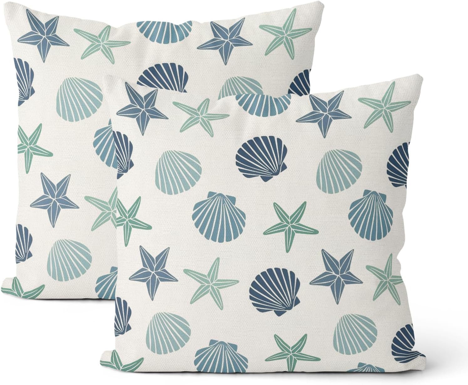 Gloteery Coastal Throw Pillow Covers 18x18 Inch 2 Pcs Blue Teal Starfish Seashell Summer Outdoor Decor Pillow Covers Nautical Ocean Beach Decorative Pillowcase Linen Cushion Cover for Couch Sofa