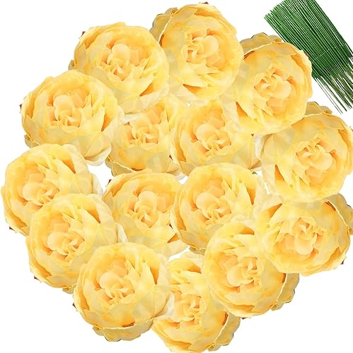 Miniatura 8 de FagusHome 25 cabezas de flores artificiales de peonía de seda de 4 pulgadas con tallos, cabezas de flores artificiales de peonía a granel al por