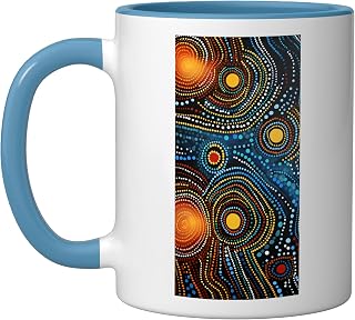 Australian aboriginal art painting dot painting Ceramic Mug, Blue/White
