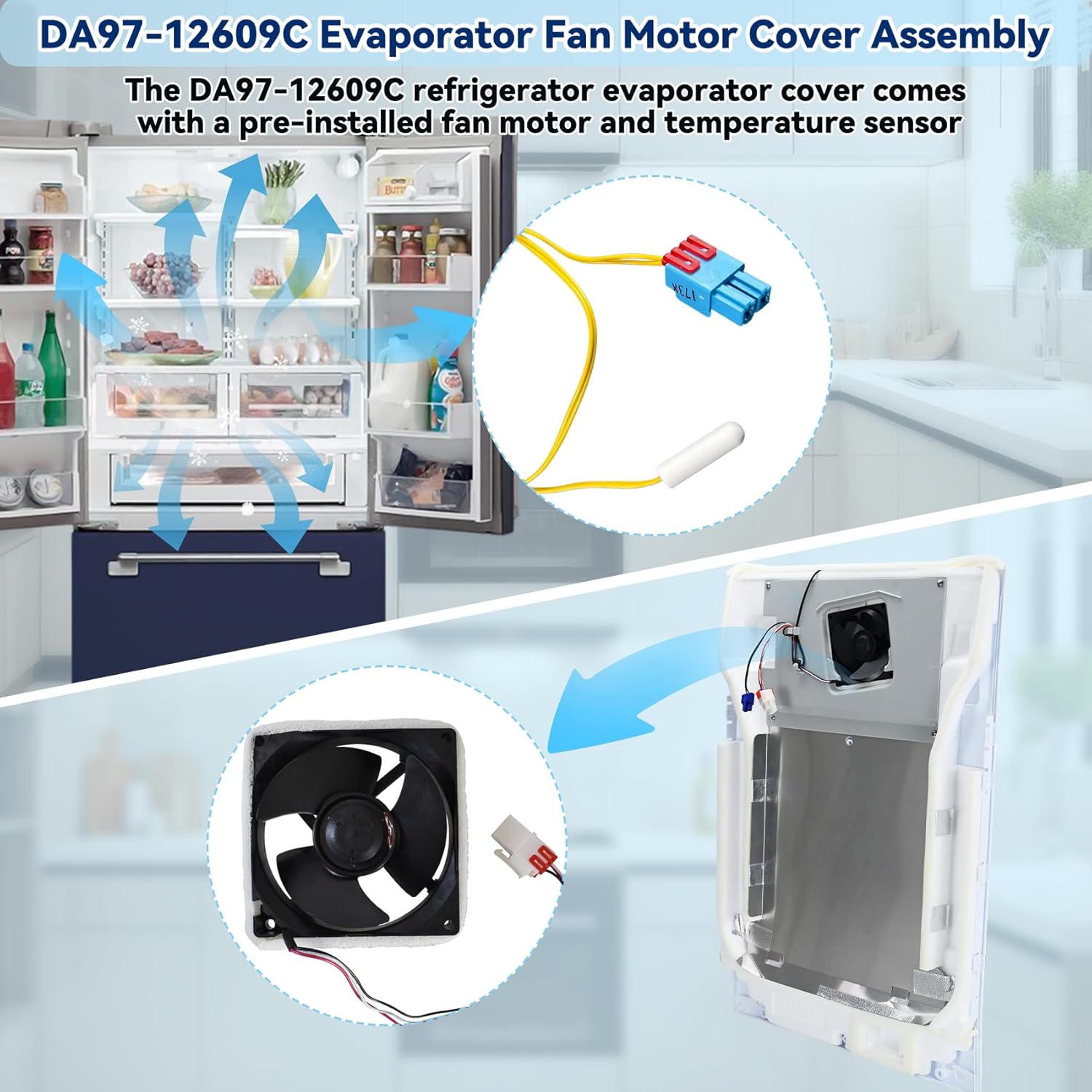 Upgraded DA97-12609C Refrigerator Fresh Food Evaporator Cover Compatible with Samsung DA97-12609A Evaporator Fan Motor Cover Assembly, Replace AP5651826 PS5575384 Refrigerator Evaporator Cover