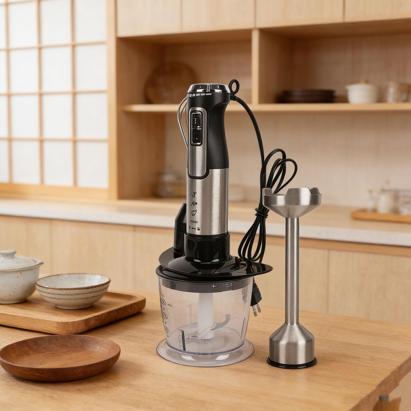 GLOGLOW Batidora de Inmersión, Acero Inoxidable, Batidora de Mano de 1600 W para Preparación de Sopas y Alimentos para Bebés, Procesador de Alimentos Portátil 5 en 1 para Jugos y (UE 220-240v)