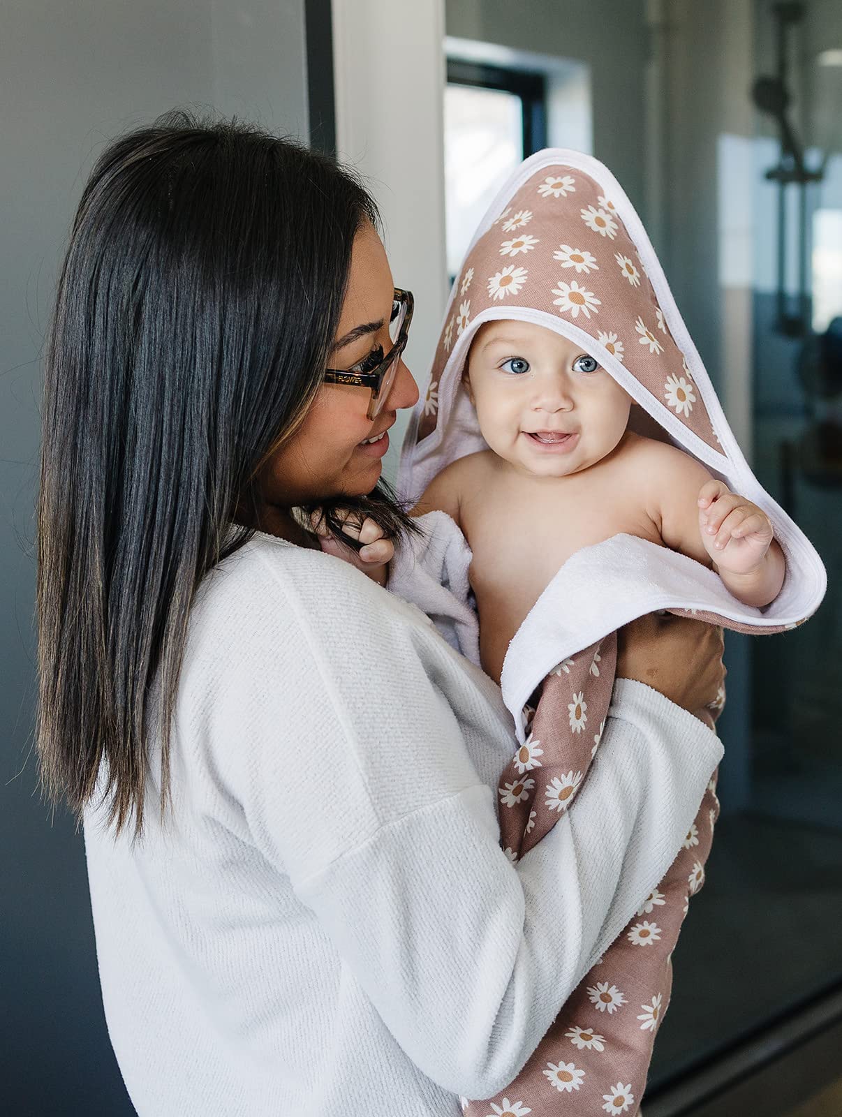 Mebie Baby Toalla con capucha de muselina, Daisy Dream, bonita toalla de baño con capucha para recién nacidos, bebés y niños pequeños, toallas modernas para bebé y niña, toallas de bebé con capucha