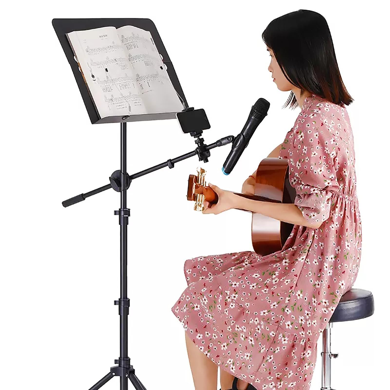 2 Confezioni di Supporti per spartiti in Metallo Regolabili Neri, Supporto Portatile Pieghevole per spartiti per Chitarra, scaffale Compatto per Libri Musicali con Borsa, per esibizioni
