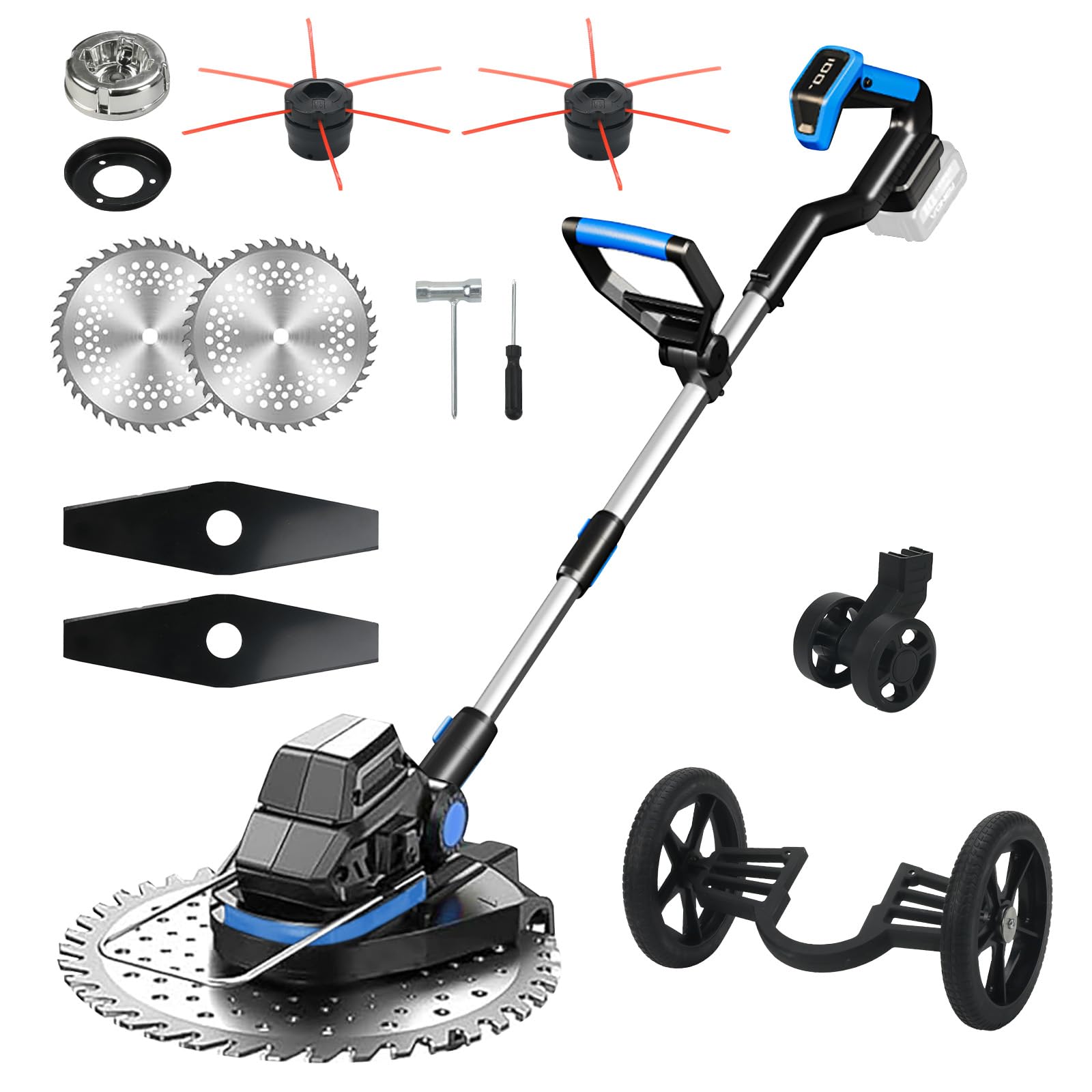 Cordless Strimmer Compatible with Makita 18V Battery (No Battery), Brushless Extendable Electric Grass Trimmers with Battery Display and Wheel, 90° Rotation Head and 90° Rotation Handle for Lawns