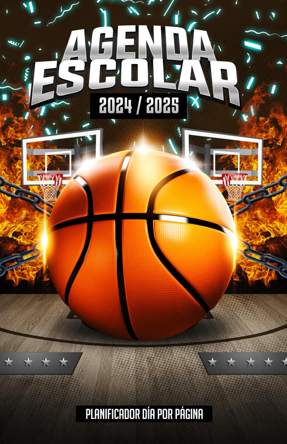 Agenda Escolar 2024-2025 A5: Planificador diaria, día por página, estudiante de primaria y secundaria, baloncesto