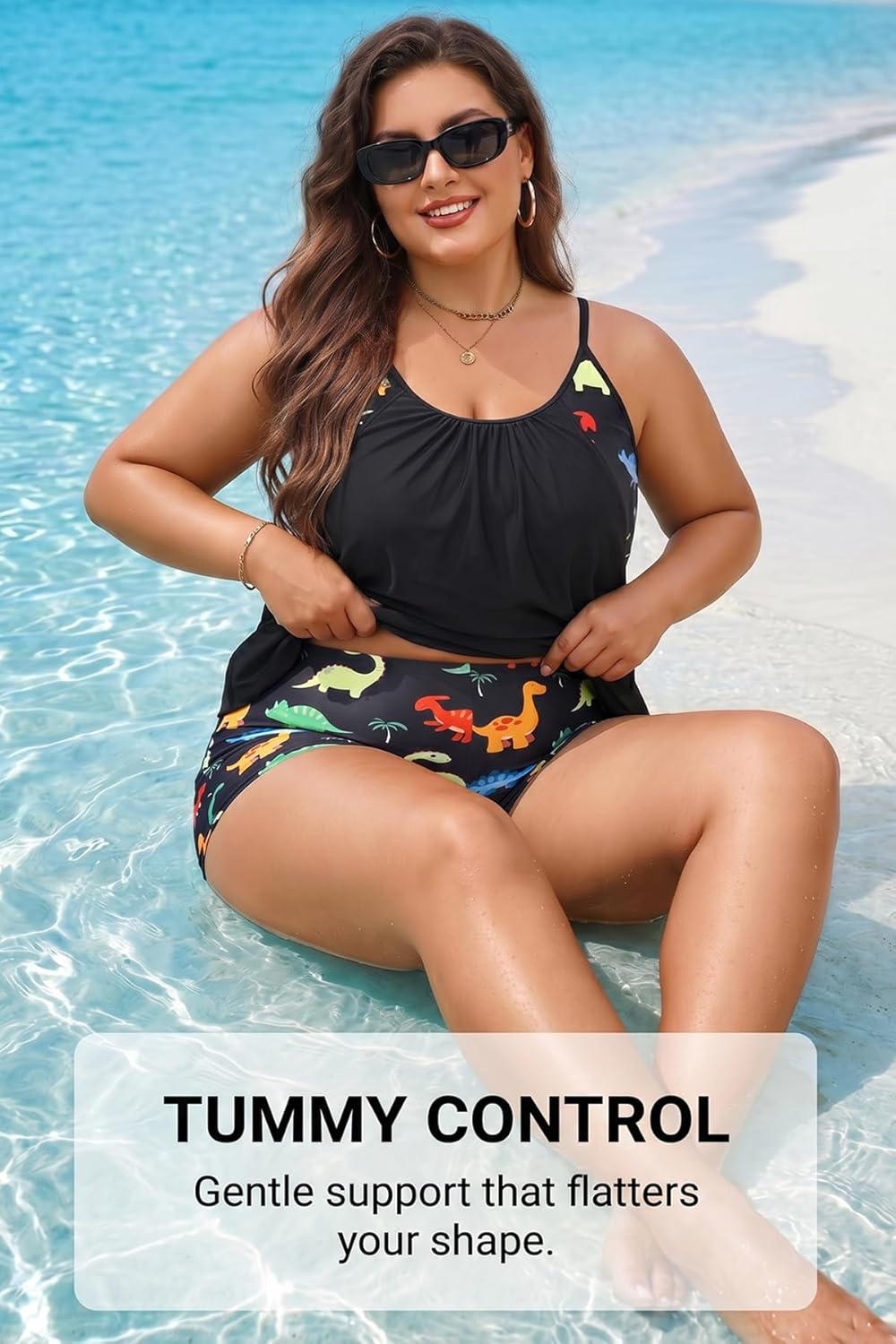Holipick Plus Size Tankini Swimsuit for Women Two Piece Tummy Control Bathing Suit Blouson Tankini Top with Shorts