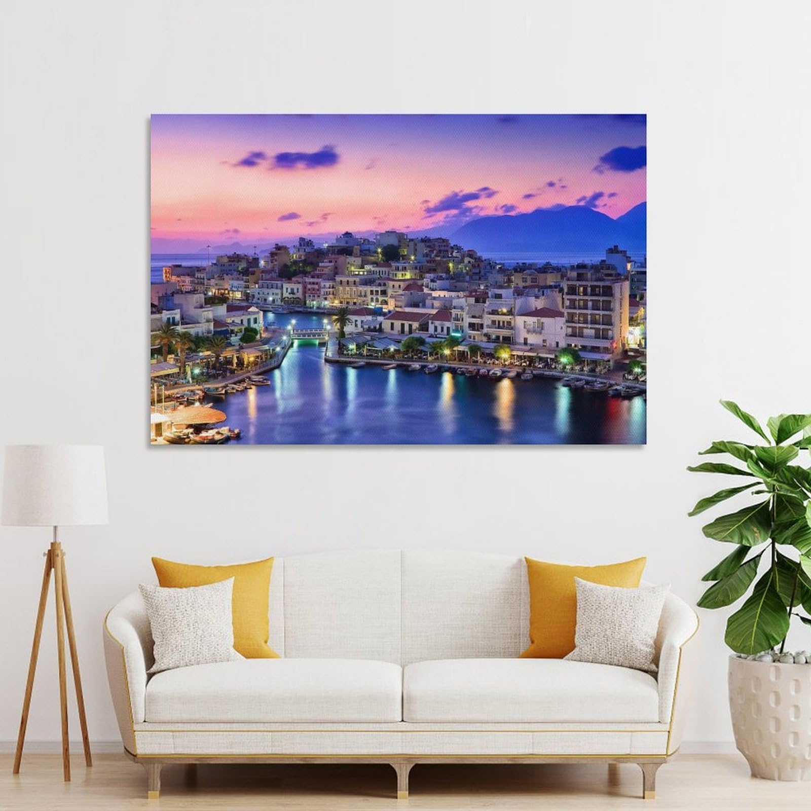 Junmoney Agiosnikoloas Crete Greece Wall Art Print, 20x30inch(50x75cm), for Living Room, Bedroom, Office Or Hallway, Canvas Wall Art That Fits Changing Layouts