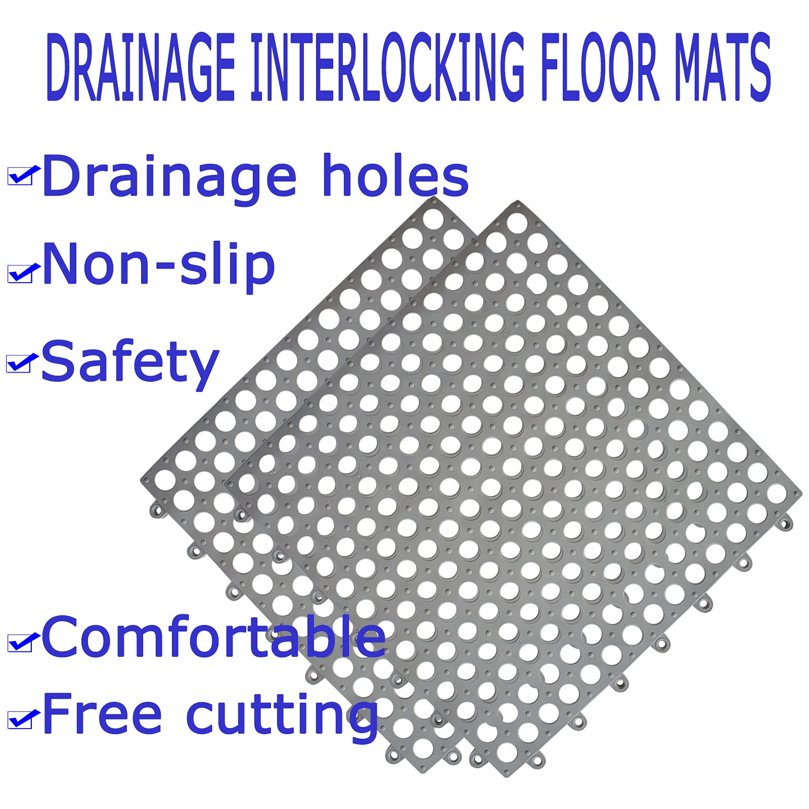 16Pack Drainage Interlocking Floor Mats, 12”x12” NonSlip Shower Bathroom Pool Deck Tiles for
