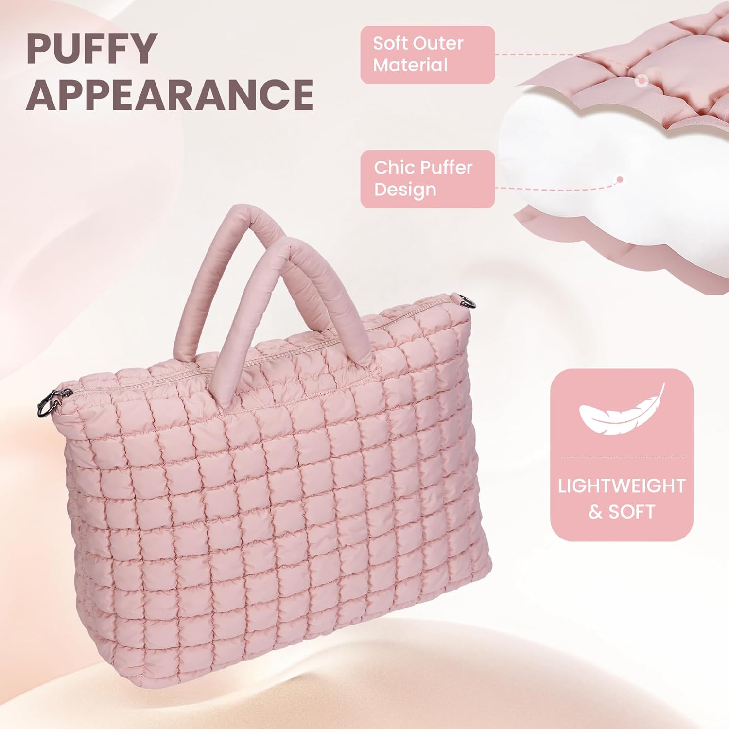 Quilted Duffle Bag for Travel, Large Puffer Duffel Weekender Bags Soft Gym Tote, Big Puffy Carry on Luggage Overnight - Image 4