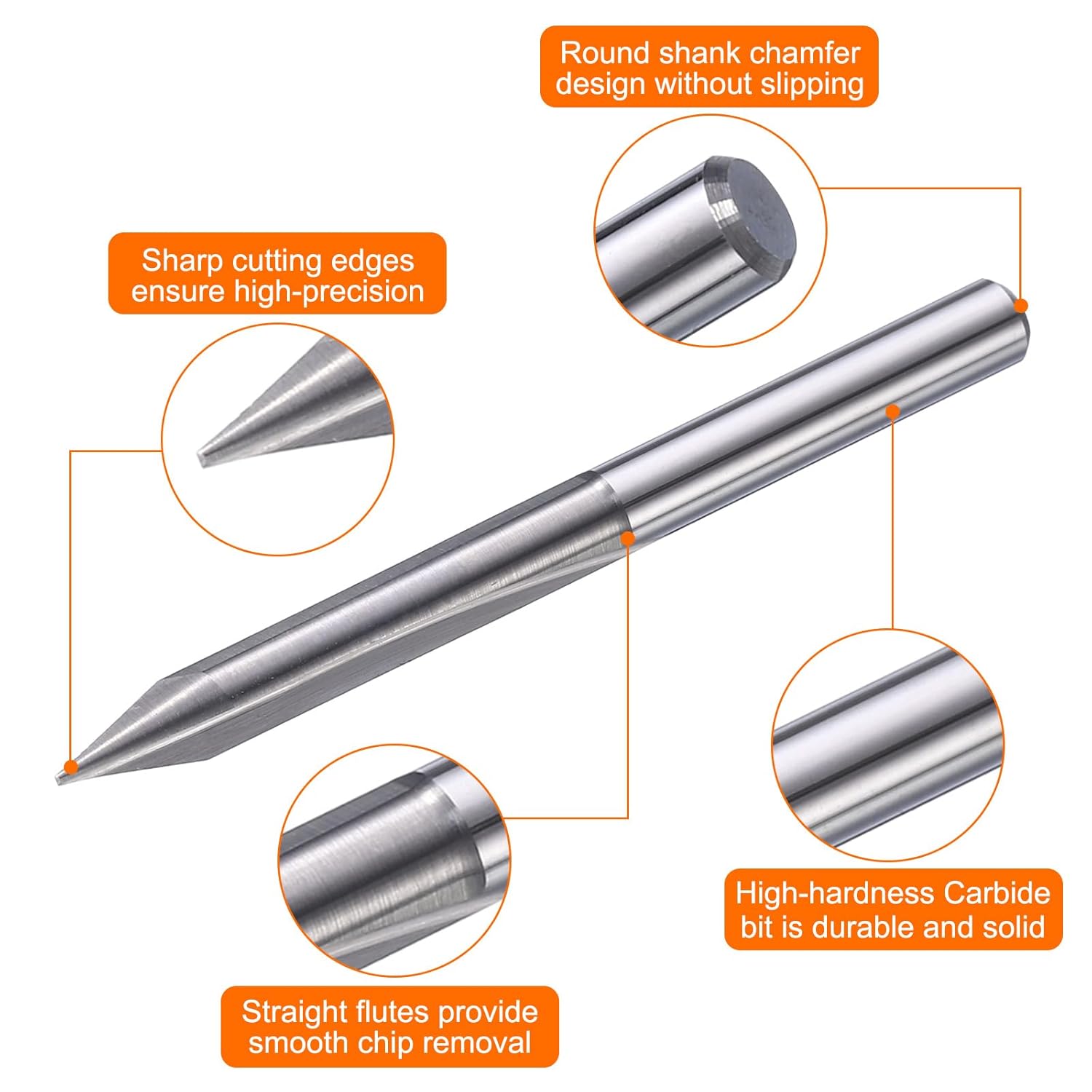 HARFINGTON 5pcs CNC V Bit 30 Degree 1/8" Shank 0.2mm Tip Engraving V Bits Carbide Chamfer End Mill with 2 Straight Flutes CNC Wood Carving Bit Tool for Wood Plywood Acrylic MDF Lettering
