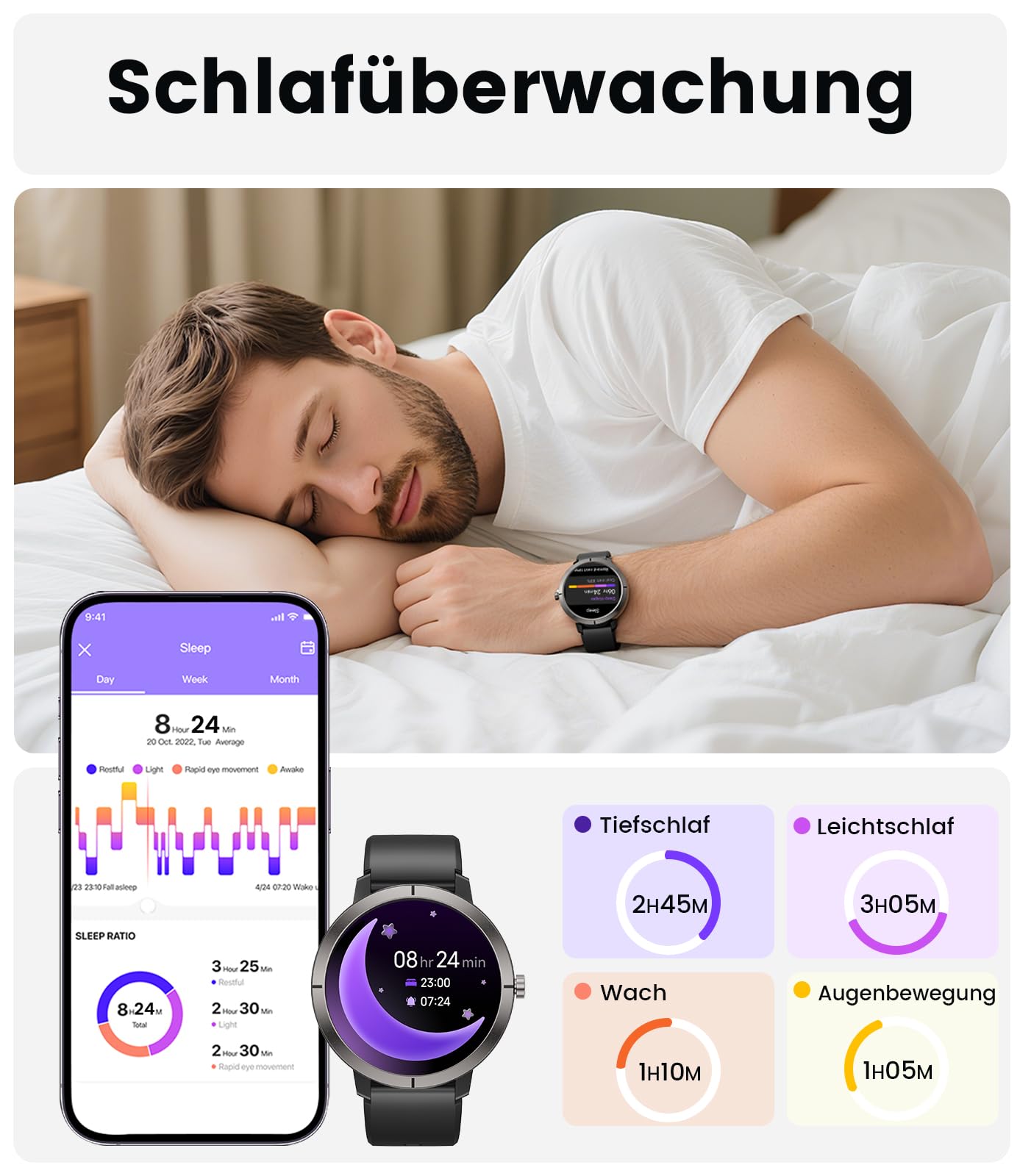 Smartwatch Herren Damen GPS,10 Tage Akku,1.35″ AMOLED,Aluminiumgehäuse,5ATM,Bluetooth Anruf/KI-Sprachassistent,170+ Sportmodi,Fitness Tracker mit Herzfrequenz,SpO2,Stress,Schlaf-Tracker,Schwarz
