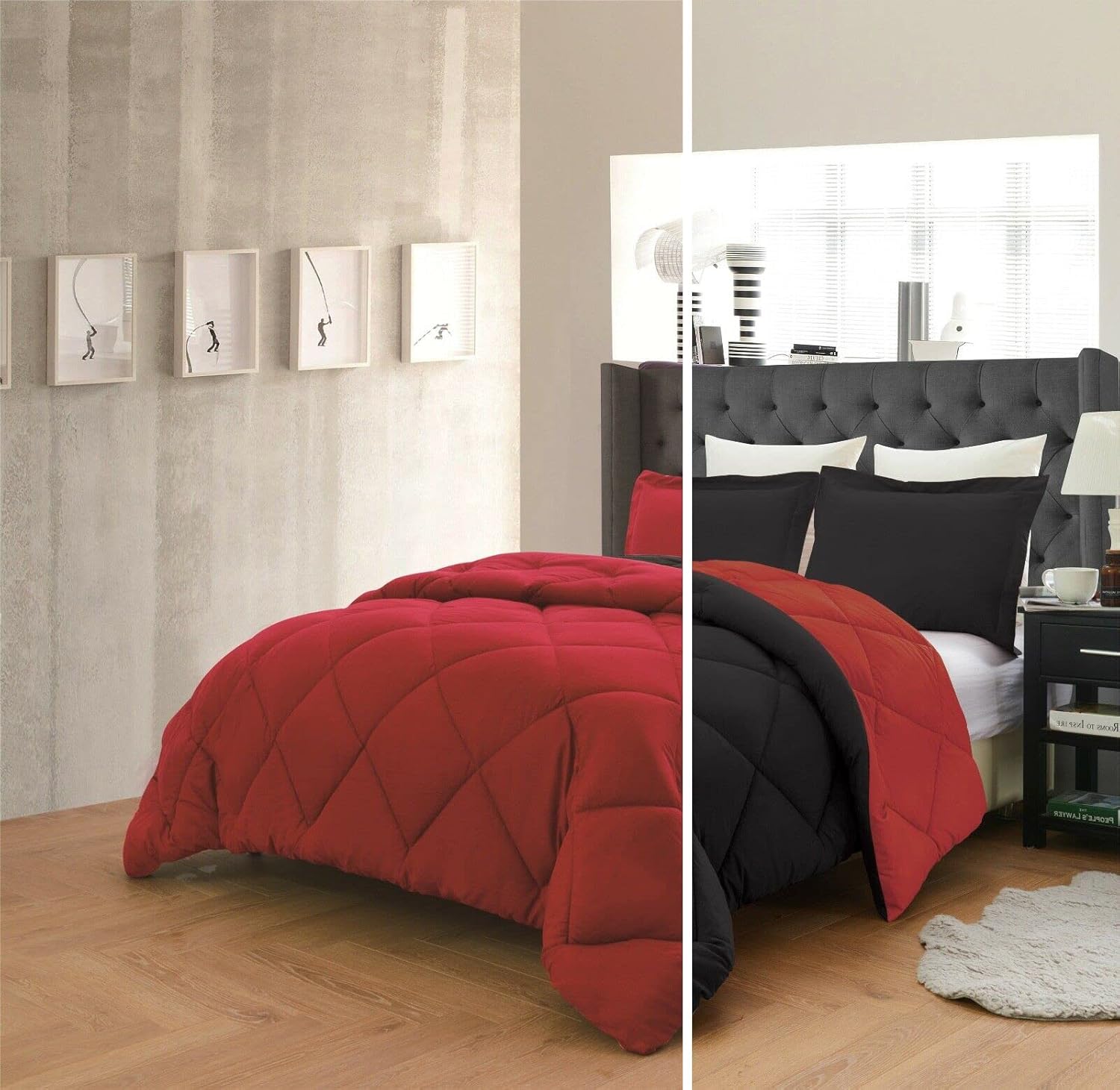 Empire Home Reversible Comforter and Pillow Shams 3-Piece Set in 10 Color Combinations - Down Alternative (Purple/Hunter Green, King)