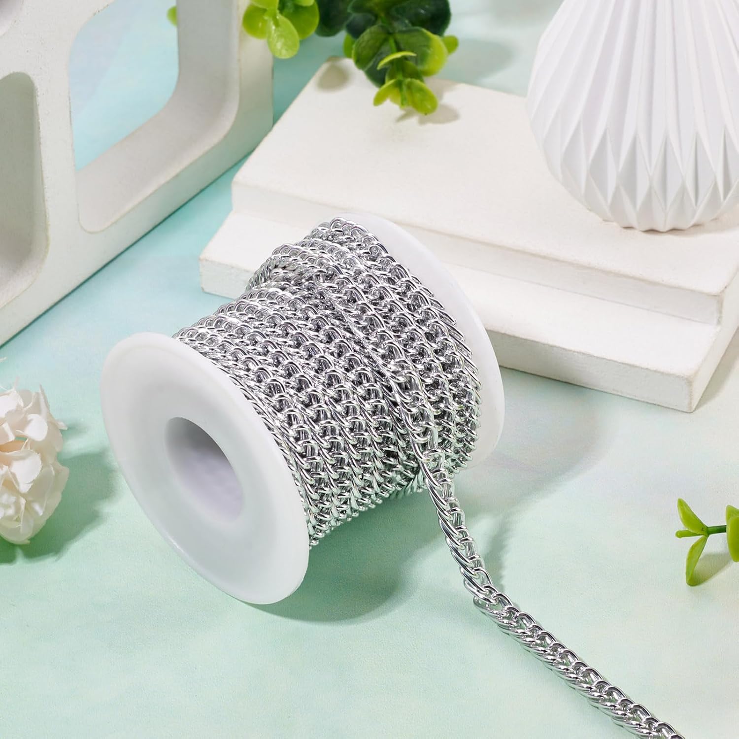 16.4 Feet Aluminum Curb Chain 10x6.5x1mm Platinum Twisted Links Cable Chain with Spool Unwelded Metal Jewelry Craft Chains for DIY Crafts Bracelet Necklace Jewelry Making Findings - Image 5