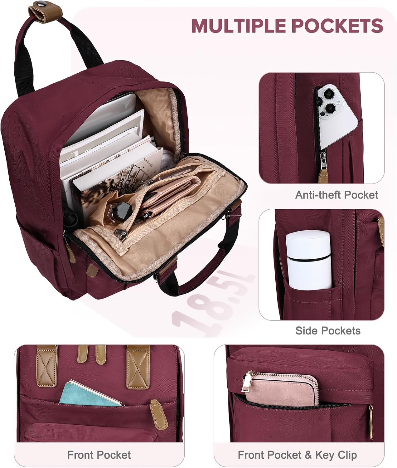 Kasqo Backpack for Women Men, 15.6" Classic Laptop Bookbag with USB Charging Port for College Travel Work