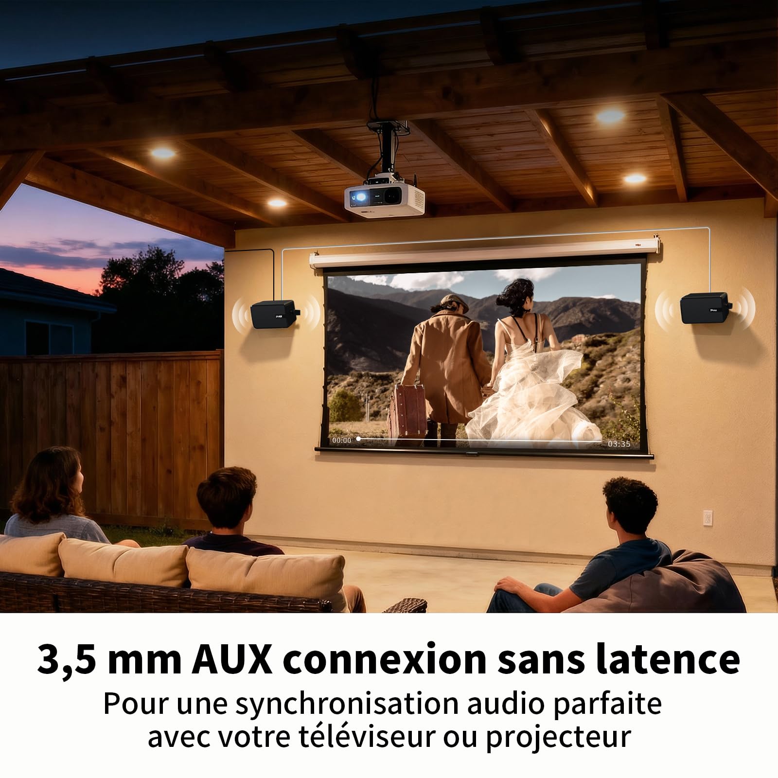Enceinte Bluetooth Extérieur, Enceinte Murale Active + Passive, Design Compact, Prise en Charge de l'Entrée Aux, Adaptée pour Terrasse, Véranda, Garage, Pack de 2 (MZ-650)