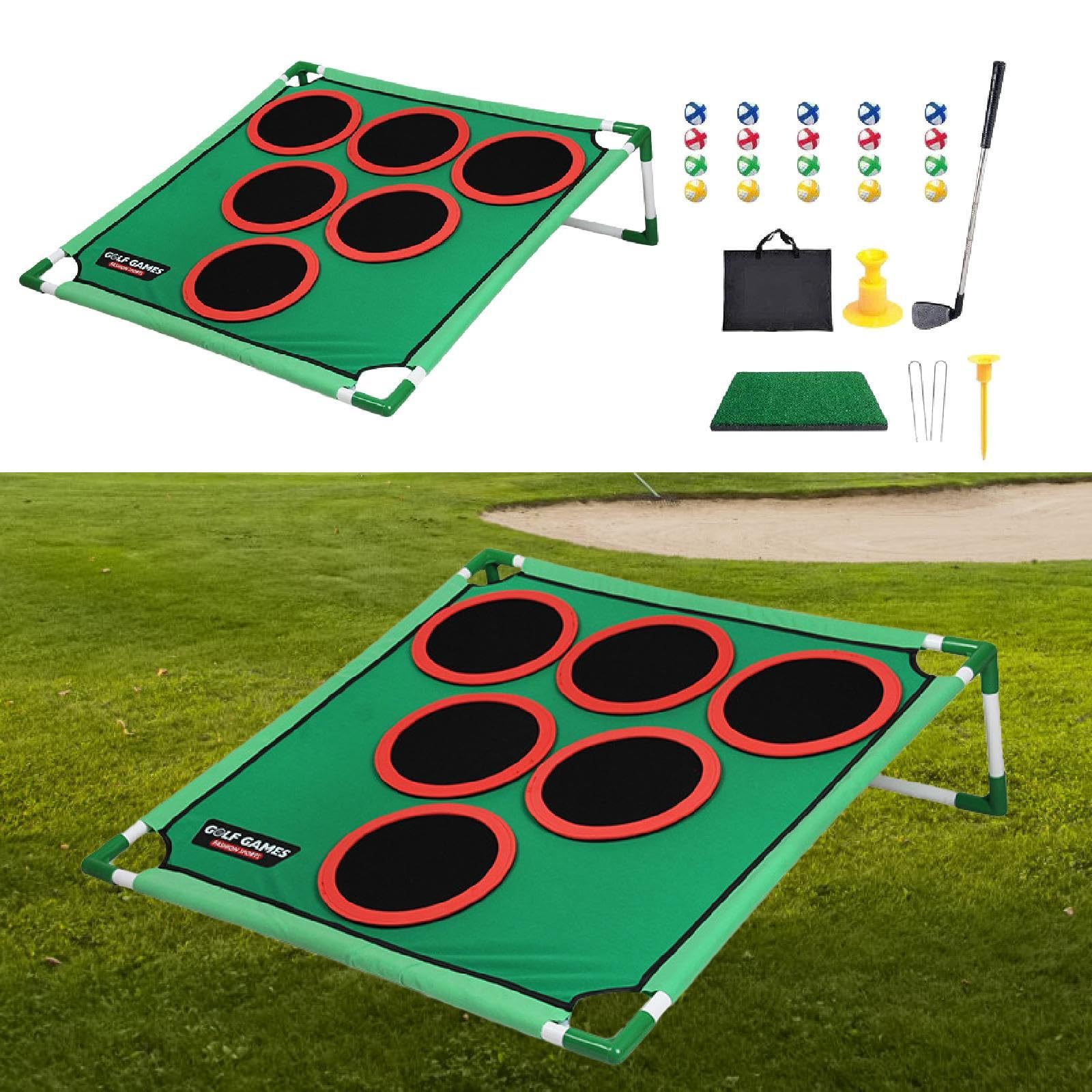 perfk Juego de Golf y Cornhole, Juego de Golf con Bolsa de Almacenamiento y Palos, Informal, con Pelotas, Juguetes para el hogar, Exterior y Patio