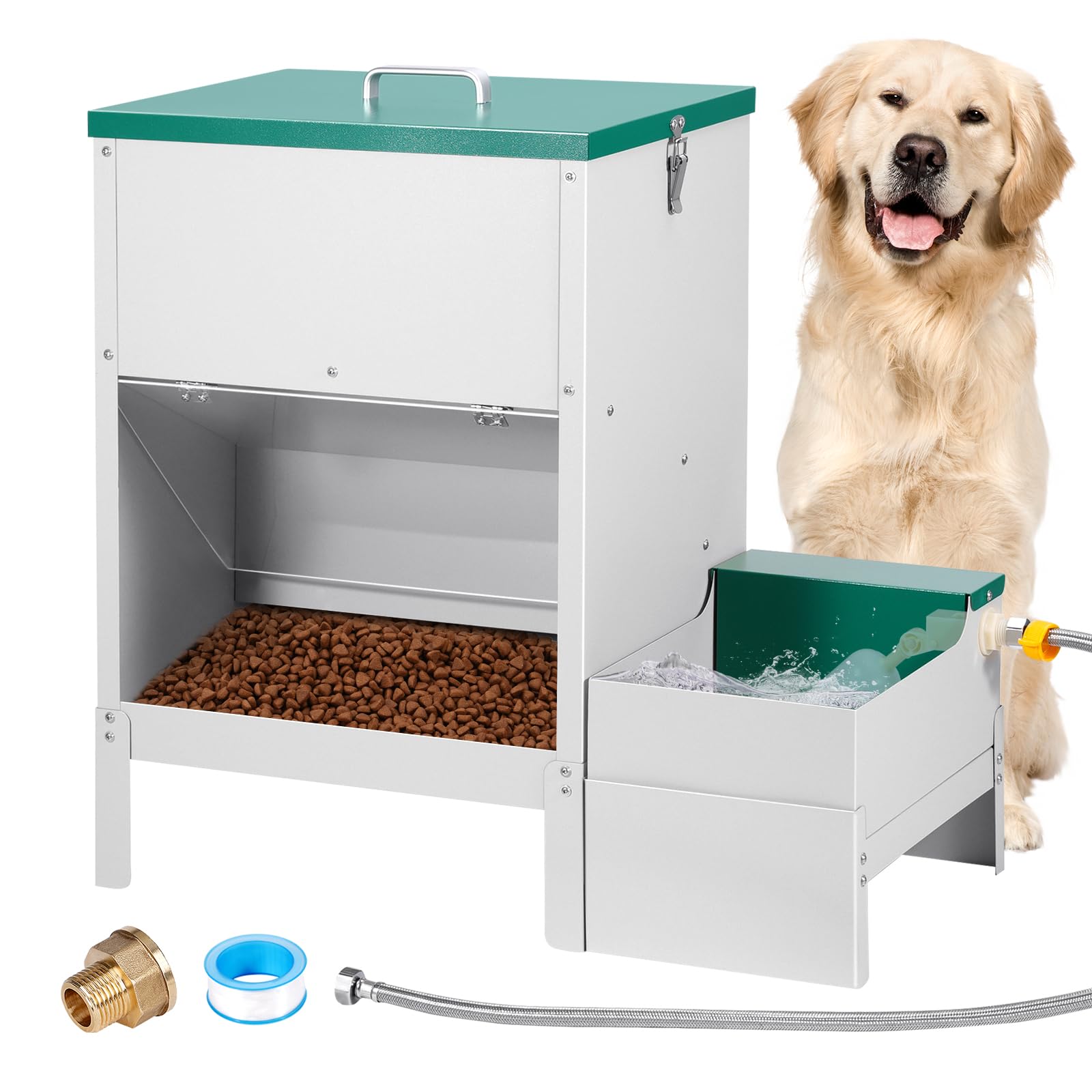 2 en 1 Dispensador Automático de Comida y Agua para Perros 38L Dispensador Automático de Comida para Perros de Raza Grande Dispensador de Agua para Perros al Aire Libre Alimentador de Gravedad