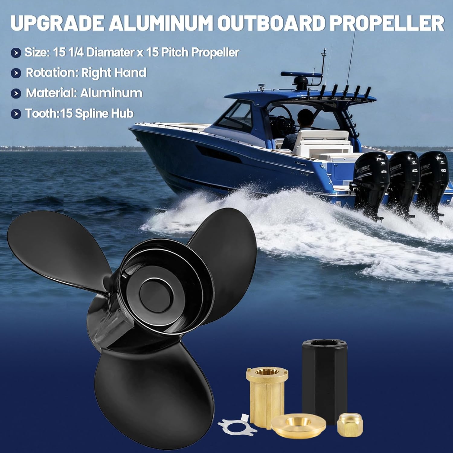 15 1/4X15 OEM‎ 48 78116A45 Upgrade Aluminum Outboard Propeller Compatible fit Mercury Engines 90CT-400HP/MERCRUISER Alpha ONE, 15 Spline Tooth,RH