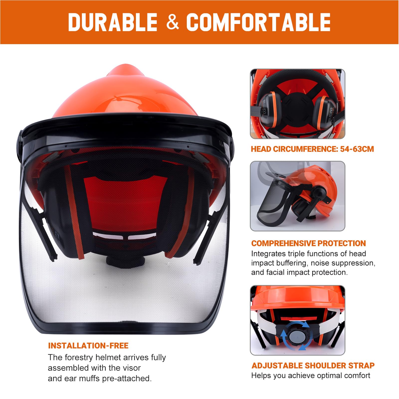 SAVIOR Forstschutzhelm EN 397 mit 4 stück Fällkeil, Kettensägen Sicherheitshelm mit EN 352-3 Gehörschutz und Netzvisier, Professionelle Forsthelm Set für 54-63 cm Kopfumfang