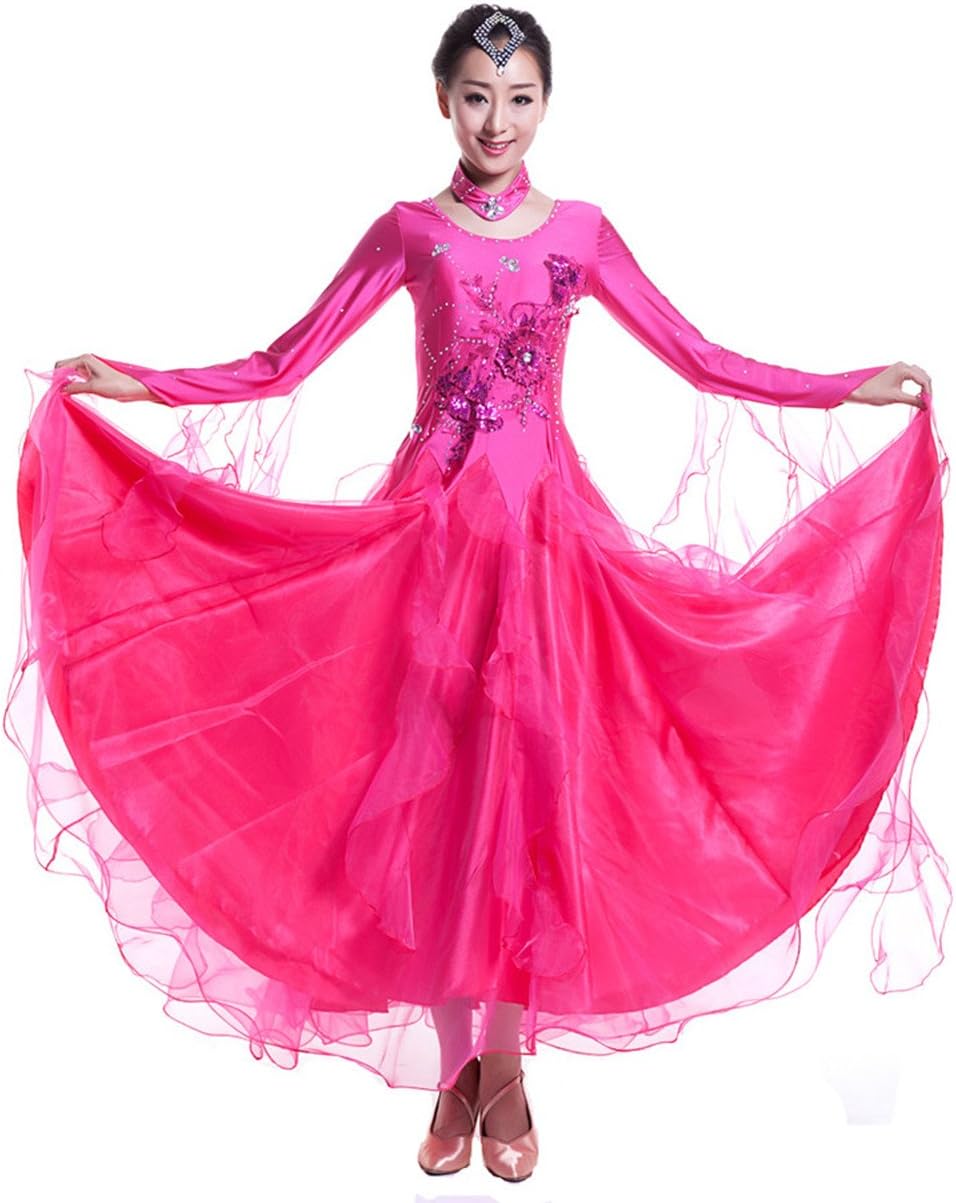 ZooBoo Prom Ballroom Dance Dresses Dancing Modern Smooth Waltz Tango Party Latin Swing Dress Long Sleeve for Women