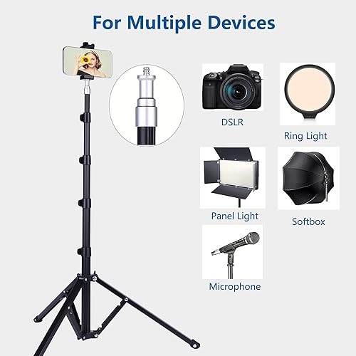 Miniatura 6 de Peastrex Trípode para teléfono, soporte de video para teléfono de 80 pulgadas, ajustable, cuello de cisne, soporte de piso con control remoto para