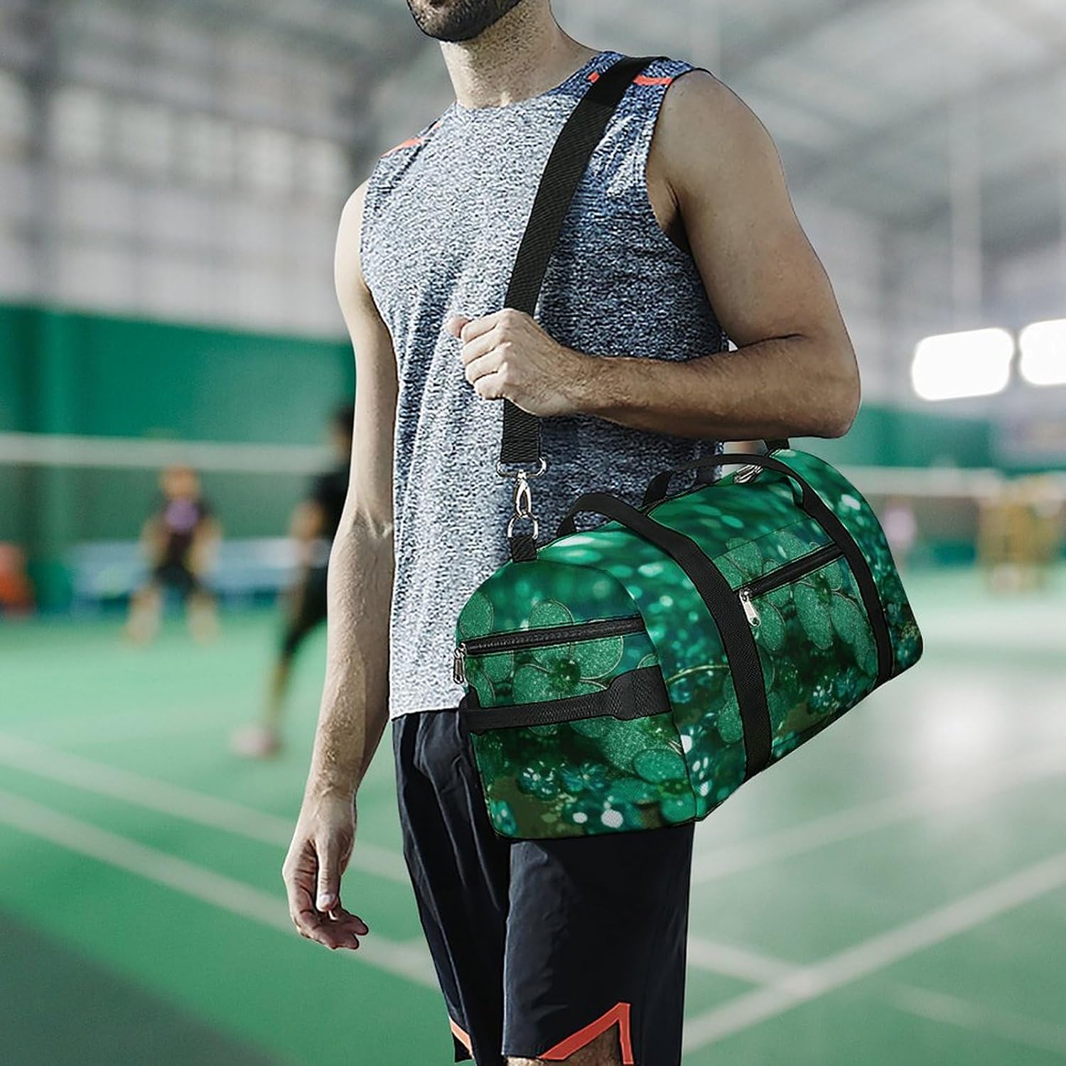 Green Sparkly Spring Barrel Gym Bags for Men And Women, Duffle Bag for Travel Sports Bag Camping Weekend Carry on Overnight Duffel Bag with Shoulder Strap